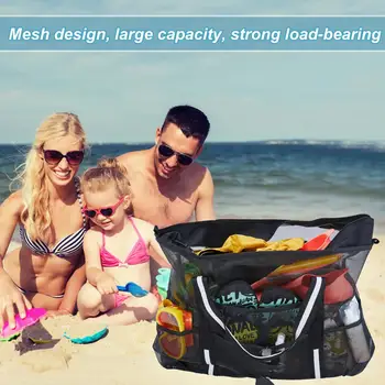 1 Комплект плажна чанта, mesh bag-тоут много голям капацитет, с пагон, преносим окото чанта с цип за пътуване на открито, за фитнес зала - Изображение 1  