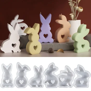 Силиконова форма за свещ Love Rabbit, форма за ароматерапевтической свещи от гипсова смола, Великденския заек, за да проверите за производство на ароматни свещи - Изображение 1  