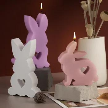 Силиконова форма за свещ Love Rabbit, форма за ароматерапевтической свещи от гипсова смола, Великденския заек, за да проверите за производство на ароматни свещи - Изображение 2  