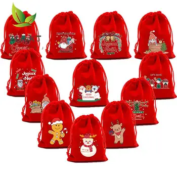 1бр Коледни кадифени торбички 15x20 см, малките подаръчни опаковки за шоколадови бонбони, носене на съвсем малък, Коледен гривна, торбички за опаковане на бижута - Изображение 1  
