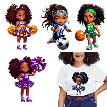 Сладък Баскетболни и Футболни стикери за момичета-на мажоретките Heat Press American Afro Sport Kids DTF За чанти и толстовок - Изображение 1  