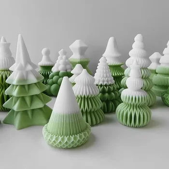 Въртящата се конусовидна форма за елхи, свещи, 3d Оригами, шарени колона, занаяти, смола, мазилка, на Силиконова форма, Празнична украса, Подаръци - Изображение 1  