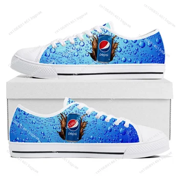 P-Pepsi-Cola Висококачествени маратонки с ниска берцем Мъжки и Женски За тийнейджъри, ушити по поръчка, парусиновые обувки, ежедневни обувки за двойки бял цвят - Изображение 1  