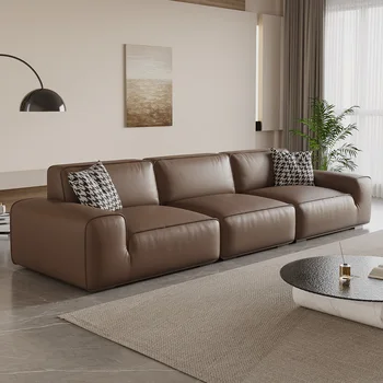 Висококачествена италианска атмосферни кожа, черен кожен диван, мек, удобен диван за възрастни, wooden светъл луксозен диван луксозен - Изображение 1  
