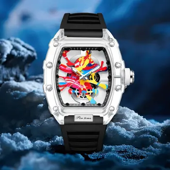 Луксозни мъжки часовник с цветен циферблат, мъжки кварцов часовник с гумена каишка, спортни часовници Reloj Man, силиконови черно-бели часовници във формата на кутия - Изображение 1  