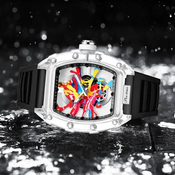 Луксозни мъжки часовник с цветен циферблат, мъжки кварцов часовник с гумена каишка, спортни часовници Reloj Man, силиконови черно-бели часовници във формата на кутия - Изображение 2  