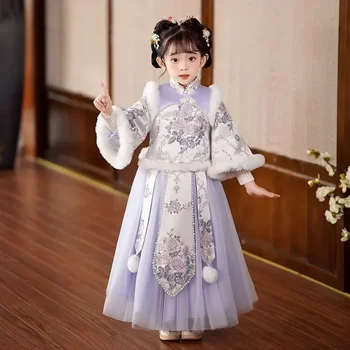 Зимата рокля Hanfu За момичета, Древния Костюм за момичета в Китайски стил, Детско рокля от епохата на Тан Super Hanfu, Малко Утолщенное Коледна Рокля - Изображение 1  