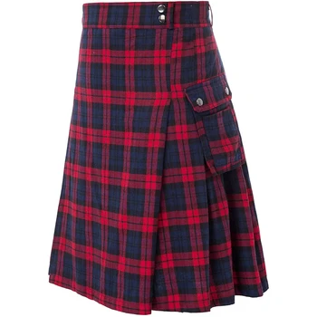 Мъжки къса пола от традиционните шотландски шотландки, практичен килт, мъжки пола, ретро шотландски килт в стил готик-пънк, модерен джоб за кендо - Изображение 2  