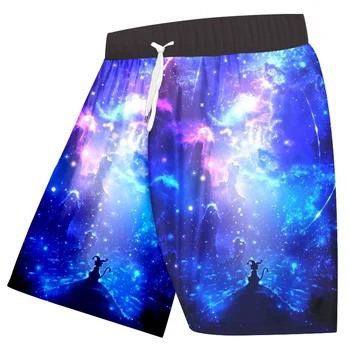Ежедневни панталони UJWI Blue Galaxy Space Star, мъжки връхни облекла в стил хип-хоп, Свободни панталони за фитнес, летни шорти 2020 г. с 3D принтом, 6XL - Изображение 2  