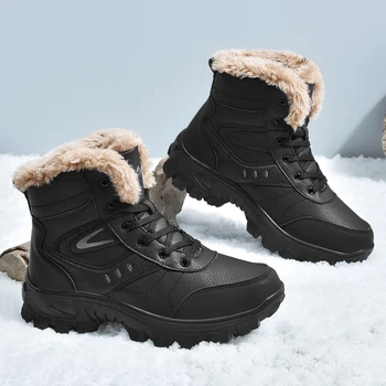 2023 Зимни туристически обувки за планински туризъм за мъже, туристически обувки с добавянето на кожа, топла тренировочная туризъм обувки за ходене, голям размер 48 - Изображение 1  