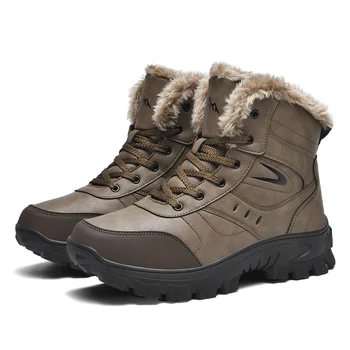 2023 Зимни туристически обувки за планински туризъм за мъже, туристически обувки с добавянето на кожа, топла тренировочная туризъм обувки за ходене, голям размер 48 - Изображение 2  