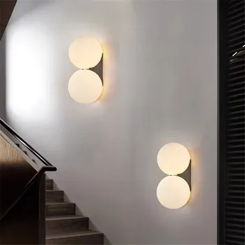 Скандинавски монтиран на стената лампа, нагоре и надолу, дизайнерско просто украса, лампа със стъклена топка, Нощна лампа за стълба на преминаване, осветителни тела за баня, спални - Изображение 1  