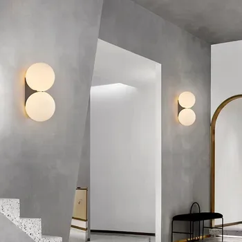 Скандинавски монтиран на стената лампа, нагоре и надолу, дизайнерско просто украса, лампа със стъклена топка, Нощна лампа за стълба на преминаване, осветителни тела за баня, спални - Изображение 2  