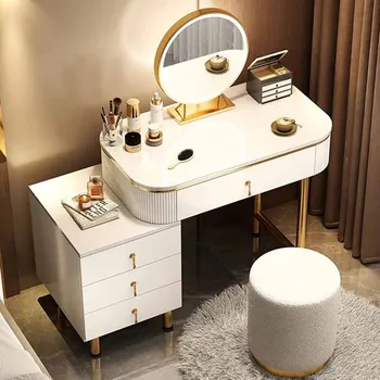 Модерен Луксозен тоалетка Бяла тоалетка в скандинавски стил с чекмеджета, скрин, Органайзер, бижутериен шкаф, украса за дома - Изображение 2  