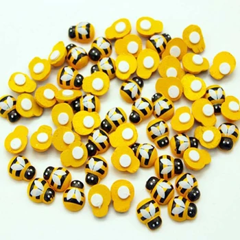 100шт Мини-пчела със собствените си ръце Дървени декоративни изделия Сладък 3D за scrapbooking Гладка колекция Стенен хладилник ярки цветове - Изображение 1  