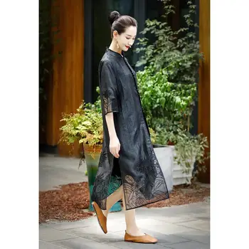 2024 традиционното китайското винтажное женско черно ципао с висока яка и бродерия в етнически стил и елегантна рокля чонсам - Изображение 2  