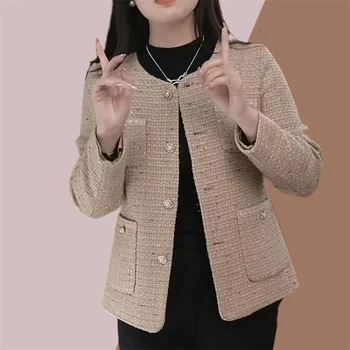 Висококачествена къс дамски яке 2023, есенна новост, Корейски стил с дълъг ръкав и лек аромат, ежедневни елегантни връхни дрехи, дамски блузи - Изображение 2  