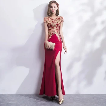 2023 Бродерия Рокли Long Традиционното Китайското Винтажное рокля Червено Сватбена рокля Русалка Секси рокли Ципао с намаляване на Модерни - Изображение 2  