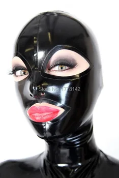 Черна латексова маска-качулка с отворени, големи очи, латексова маска за cosplay - Изображение 2  