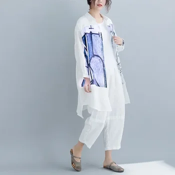 Облекло в Китайски Стил, Дамски Ризи 2020, Пролетната Реколта Свободни Ежедневни Блузи И Топ От Памук И Лен, Женски Китайски Върховете 11481 - Изображение 2  
