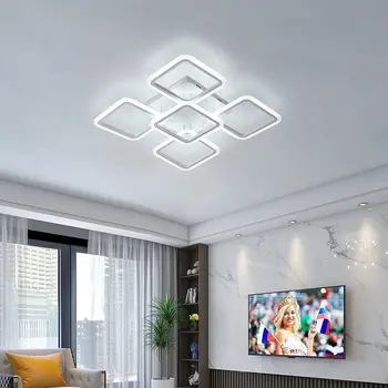 Модерни led плафониери GOECO, Акрилна Квадратна лампа за всекидневната, интериор у дома в спалнята, Полилей Студен бял цвят 60 W - Изображение 1  