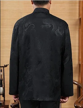 Гореща разпродажба на Новия китайски Традиционен Мъжки Копринен Атласного костюм Кунг-фу, комплекти костюми Тан, яке С дълъг ръкав, панталони, комплекти Dragon У Шу 