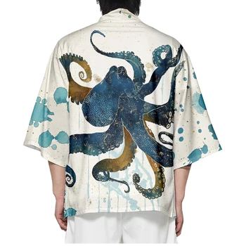 Японска градинска облекло, Без жилетка, Дамско, мъжко Кимоно Harajuku Haori, Летни тениски за cosplay, Юката - Изображение 1  