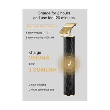 Машина за подстригване на коса USB Акумулаторни Ножици с Професионална машина за довършване на косата Електрическо Бръснене на Брадата Гравиране Злато - Изображение 2  