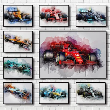 Формула 1 Сезон 2023 Ф1 Световно известния състезателен автомобил Печат на плакати за всекидневната, Акварел, живопис Изкуство, начало декор на стените Картини - Изображение 1  