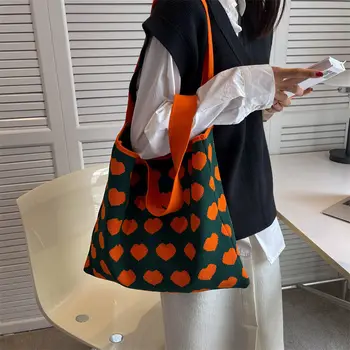 Дамски чанта за пазаруване 2023, плажна чанта, нишевый дизайн, контрастен цвят, тканая чанта-тоут, чанта през рамо, чанта под мишниците, дамска чанта - Изображение 2  