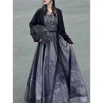 Лятото подобряване на Китайското традиционната рокля Hanfu с черен принтом 2023, комплект от две части, женски готически модерен костюм за cosplay на Хелоуин - Изображение 1  