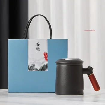 Термостойкая керамични чаена чаша GIANXI, китайски пу-ерх, чаша с дървена дръжка, домашна подарък кутия, Кафеена чаша с капак, чай набор от Кунг-фу - Изображение 1  