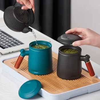 Термостойкая керамични чаена чаша GIANXI, китайски пу-ерх, чаша с дървена дръжка, домашна подарък кутия, Кафеена чаша с капак, чай набор от Кунг-фу - Изображение 2  