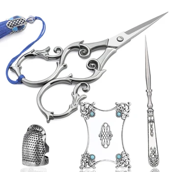 Комплекти портновских ножици за бродиране SHWAKK Ретро-ножици за шиене и бродерия Ножици за конци с наперстком и пискюли - Изображение 2  