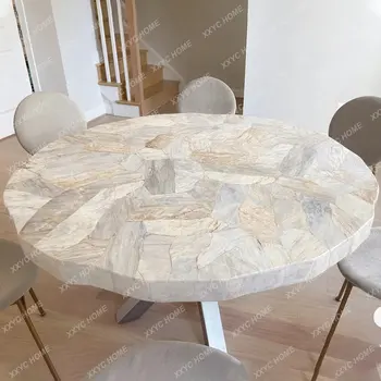 Маса за хранене от естествен мрамор, битова маса, кръгла маса, Мрамор завъртане на плоча, с Голяма кръгла маса - Изображение 2  