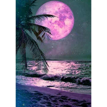 Направи си САМ 5D Диамантена живопис Пейзаж на Луната Дърво Морето, Определени за кръстат бод Пълна бродерия мозайка от кристали Разпродажба - Изображение 2  