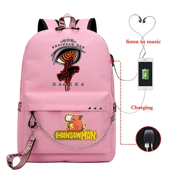 Аниме Makima Eyes Chainsaw Man Училище раница за момичета, чанта Обратно в училище, чанти, USB-порт, ученически чанти за тийнейджъри, пътен раница - Изображение 1  