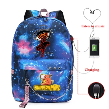 Аниме Makima Eyes Chainsaw Man Училище раница за момичета, чанта Обратно в училище, чанти, USB-порт, ученически чанти за тийнейджъри, пътен раница - Изображение 2  