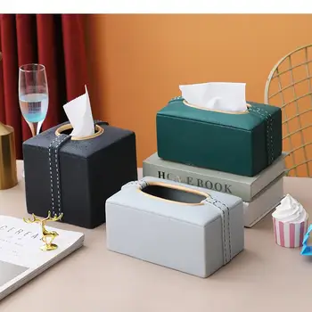 Квадратна Правоъгълна керамична кутия за салфетки от изкуствена кожа, кутия за салфетки, държач за хартиени кърпи, кутия за салфетки, кутия за съхранение вкъщи кърпички - Изображение 1  