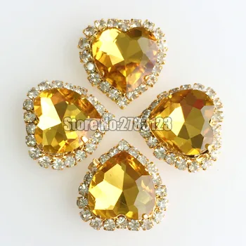 Златисто-жълт кристален обтегач във формата на сърце от 12 мм стъкло на златна основа, дойде кристали, използването на diy / аксесоари за дрехи SKHJ20 - Изображение 1  