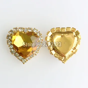 Златисто-жълт кристален обтегач във формата на сърце от 12 мм стъкло на златна основа, дойде кристали, използването на diy / аксесоари за дрехи SKHJ20 - Изображение 2  