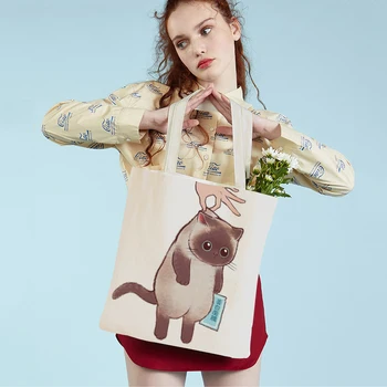 Ежедневни дамски чанта за пазаруване с забавни анимационни котка, двустранен, с хубав принтом под формата на животни, множество холщовая дамска чанта-тоут за деца - Изображение 1  