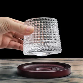 Чаша за уиски Въртящи художествени чаши вино с дървено дъно чаши Бира Битови чаши за уиски с декомпрессионным стъкло Арт - Изображение 2  