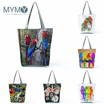 Чанта през рамо с принтом колибри, папагал, преносими ежедневни чанти за пазаруване, холщовые еко-чанти с цветен печат за жени, пътни плажни чанти - Изображение 1  