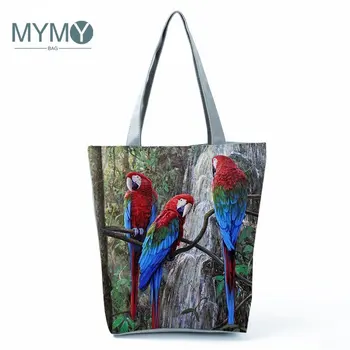 Чанта през рамо с принтом колибри, папагал, преносими ежедневни чанти за пазаруване, холщовые еко-чанти с цветен печат за жени, пътни плажни чанти - Изображение 2  