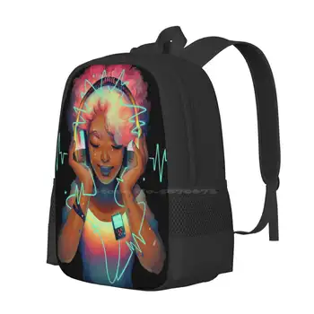 Музикална чанта Раница За мъже, Жени, Момичета Юношески Музикални Слушалки Ретро Chillhop Rainbow Afro Black Art - Изображение 2  