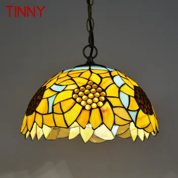 Окачен лампа от стъкло Tinny Тифани, led полилей с креативен цветен модел, декорация за дома за трапезария, спални, хотелско осветление - Изображение 1  