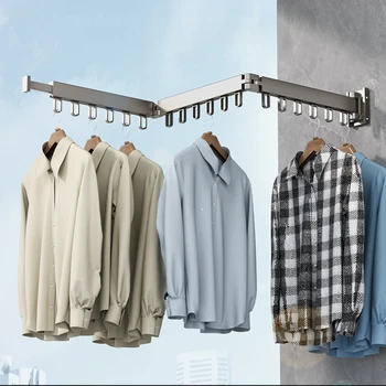 Сгъваема Закачалка за дрехи Алуминиева плъзгаща Се Закачалка За съхранение на дрехи Домашен Балкон Стенни Закачалка за сушене на плат - Изображение 1  