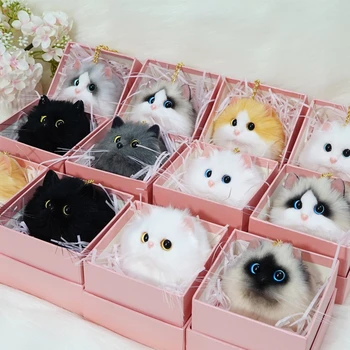 Kawaii Нова имитация Хубава котка, окачване, Реалистичен ключодържател за телефон / раница, Детски плюшени играчки на открито, Cartoony подарък за рожден ден - Изображение 1  