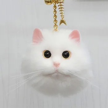 Kawaii Нова имитация Хубава котка, окачване, Реалистичен ключодържател за телефон / раница, Детски плюшени играчки на открито, Cartoony подарък за рожден ден - Изображение 2  